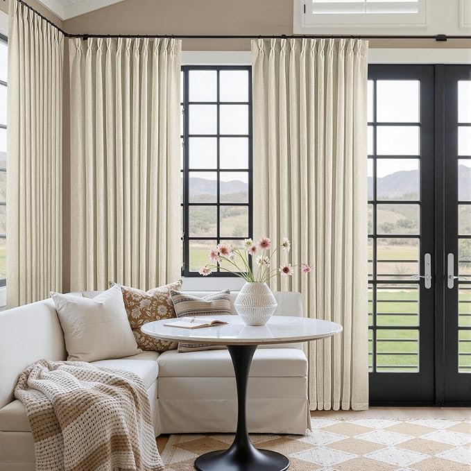 Pinch Pleated Extra Wide Beige Linen Curtain 84 Inches Long 70 Wide 1 Panel | - Image 7
