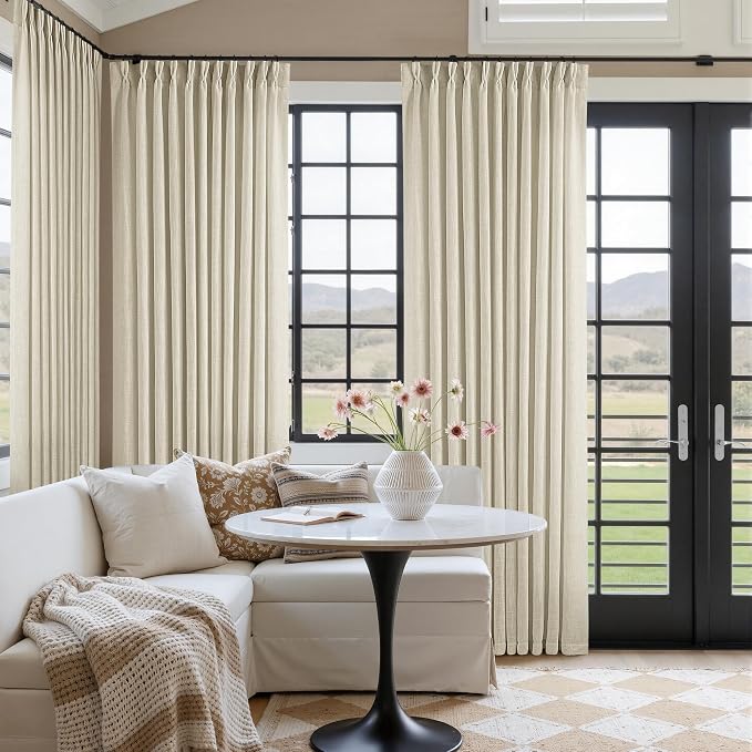 Pinch Pleated Extra Wide Beige Linen Curtain 92 Inches Long 70 Wide 1 Panel | by Twodrapes