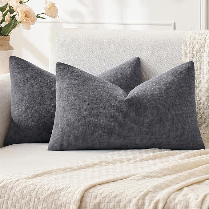 MIULEE Grey Chenille Couch Lumbar Throw Pillow Covers, 12x20 | Set of 2 by MIULEE