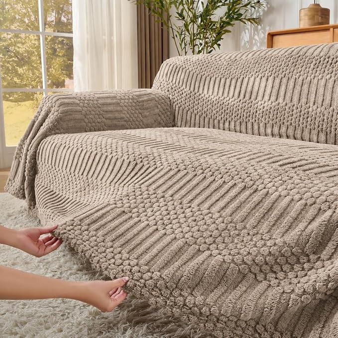 Fuzzy Brown Couch Cover for Sectional Sofa, Sofa Slipcover for 2 Cushion Couch - Image 4