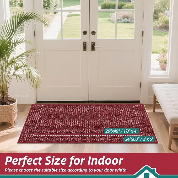 BEQHAUSE Dirt Trapper Door Mat 24" x 60", Non-Slip Washable Doormats, Low - Image 2