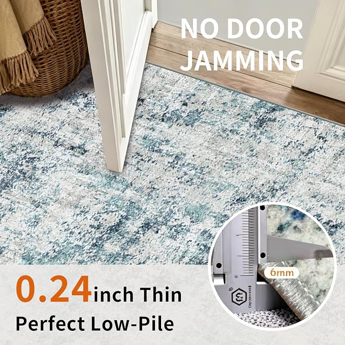 Machine Washable Runner Rugs 3x9 Modern Abstract Rug Ocean Mist | Stain & Spill - Image 7