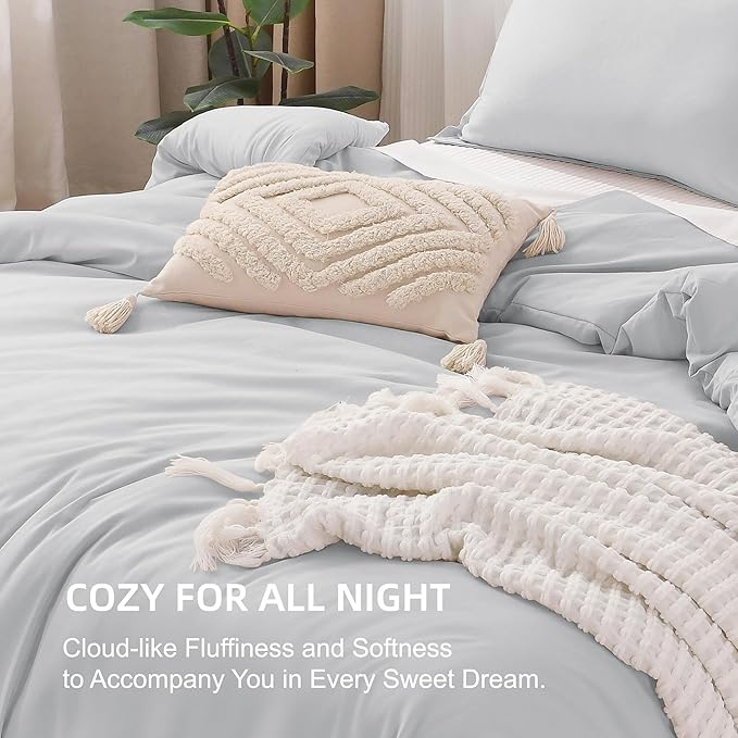Litanika Oversized King Comforters Light Grey Super King Size, 3 Pieces Lightweight Solid Bedding Comforter Set, All Season Fluffy Bed Set (120x120In Comforter & 2 Pillowcases)