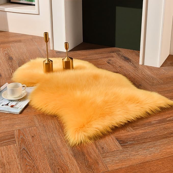 duduta Yellow Faux Sheepskin Rug 2x3 ft, Small Faux Fur Chair Covers | Shag by duduta