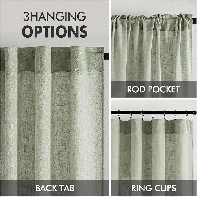 MIULEE Sage Linen Curtains 52x72 Inch Long - Image 3