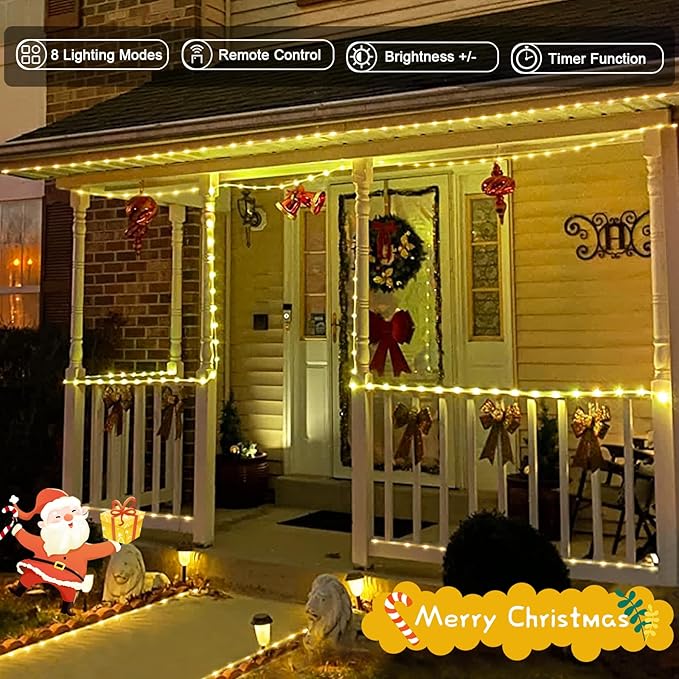 JMEXSUSS 2 Pack Battery Operated Rope Lights Warm White - Outdoor Waterproof, 200LED 66ft 8 Modes Battery Powered String Lights Outdoor with Remote for Camping Tent Trampoline Christmas Decorations
