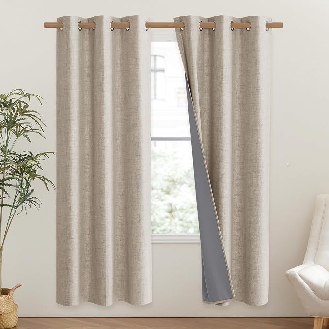 NICETOWN Oatmeal Vintage Open Linen Weave Flax Thermal Curtains, 100% Blackout - Image 2