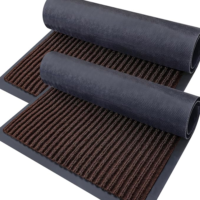 OLANLY 2-Pack Front Door Mats 59x23, Waterproof Heavy-Duty Doormats | Brown by OLANLY