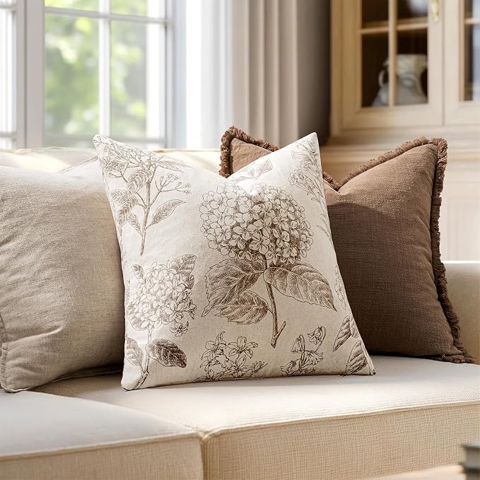 Set of 2 Decorative Floral Pillow Covers 20x20 Inch Light Brown | Neutral - Image 3