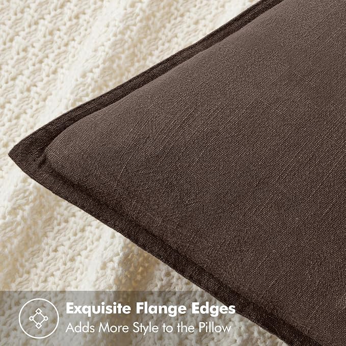 MIULEE Decorative Linen Euro Sham Pillow Covers 24x24 Reddish Brown | Boho - Image 2