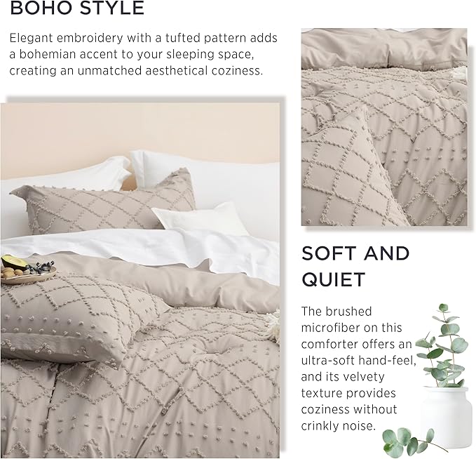 Bedsure California King Comforter Set - Linen Comforter, Boho Tufted Shabby Chic Bedding for Kids, 3 Pieces Vintage Farmhouse Bed Set for All Seasons, Fluffy Soft Bedding with 2 Pillow Shams