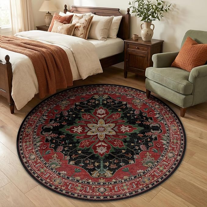 RELEANY Washable Area Rug, Round 5ft, Water Repellent, Pet Friendly, Vintage - Image 2
