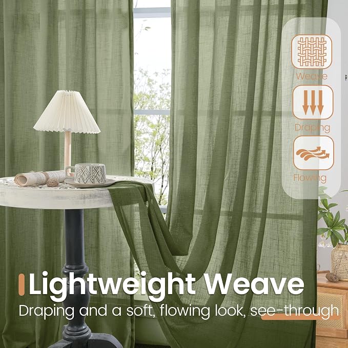 BGment Green Linen Curtains 48 Inches Long - Image 5
