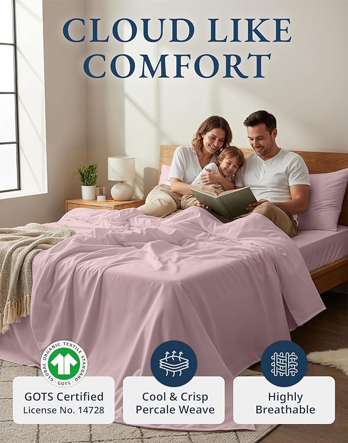 LANE LINEN RV Queen Sheets Set - 100% Organic Cotton Camper Sheet Sets 15" Deep Pocket Fitted (Short Sepia Rose)