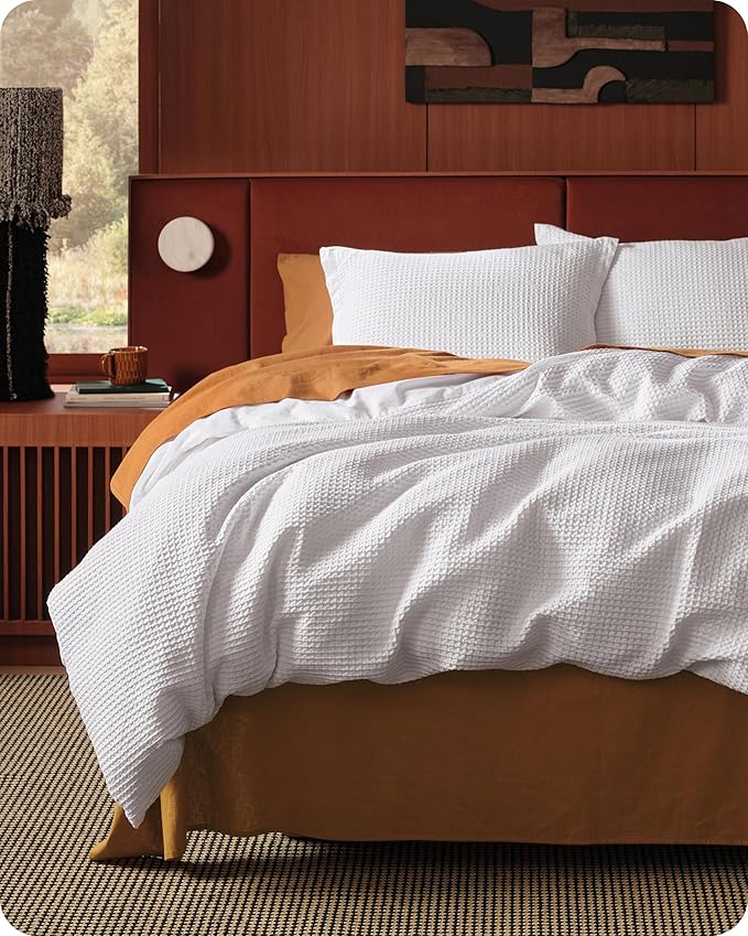 Bedsure Cotton Duvet Cover Set - 100% Cotton Waffle Weave Bright White Duvet Cover Oversized King Size, GentleSoft™ and Breathable Bedding Set for All Season, 3 Pieces, 120"x98"