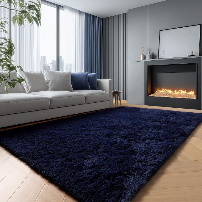 Navy Blue Rug 4x6, Fluffy Dark Blue Rugs - Image 10