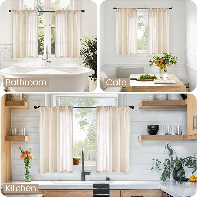 BGment 30 Inch Linen Curtains, Small Drapes Natural Semi Sheer Lightweight - Image 2