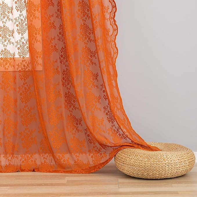 YJ YANJUN Vintage Lace Curtains 72 Inches Long-Rustic Floral Pattern Burnt - Image 5