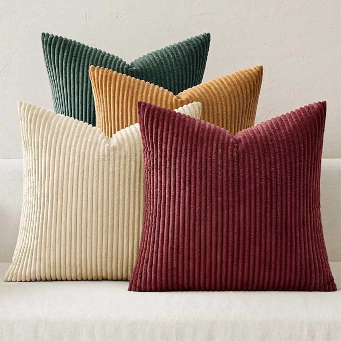 MIULEE Corduroy Decorative Throw Pillow Covers Christmas Red Green 18x18 | Set by MIULEE