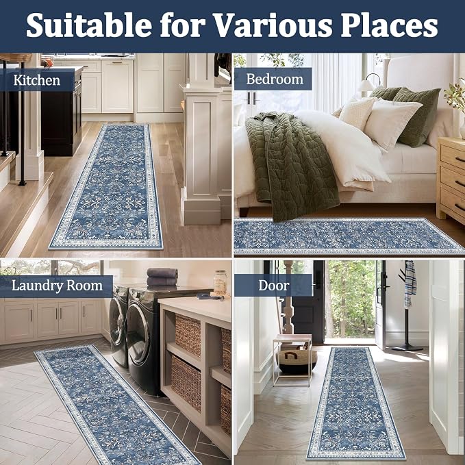 Yamaziot 2x12 Washable Hallway Runner Rug Non Slip Floral Carpet, Stain - Image 6