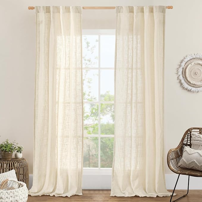 Beige Linen Curtains for Living Room 84 inch Length, 34 x 84 Inch | Light by LAMIT