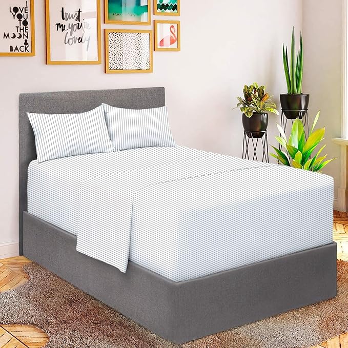 Mellanni Extra Deep Twin XL Sheets - 3 PC Iconic Collection Bedding - Luxury, Ultra Soft, Cooling Bed Sheets - Wrinkle, Fade, Stain Resistant (Twin Extra Long, Pinstripe Gray)