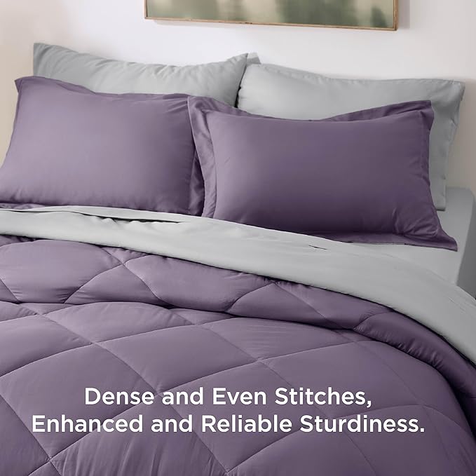 Bedsure Twin Comforter Set - 5 Pieces Reversible Grayish Purple Bedding, Twin Size Bed Set for All Seasons, Bed in a Bag with Down Alternative Comforter, Sheets, Pillowcase & Sham