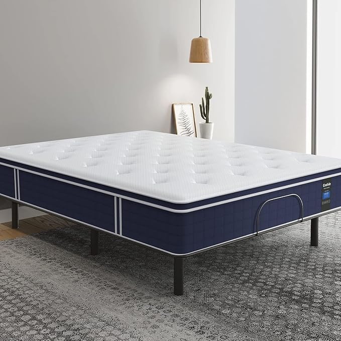 Coolvie King Size Mattress, 12 Inch Hybrid King Mattress in a Box, Medium Firm Feel with Memory Foam, Pocket Spring for Motion Isolation, Extra Lumbar & Shoulder Support for Pain Relief, 80x76x12