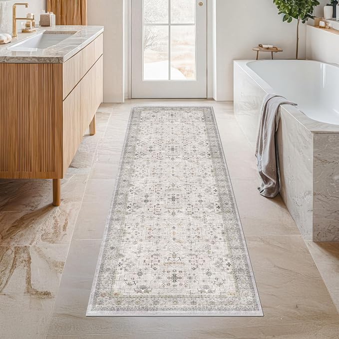 Boho 2x5 Floral Bathroom Runner Rug by HazoHaus