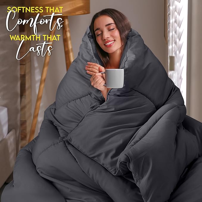 Utopia Bedding Comforter Duvet Insert, Quilted Comforter with Corner Tabs, Box Stitched Down Alternative Comforters Queen Size (Grey)