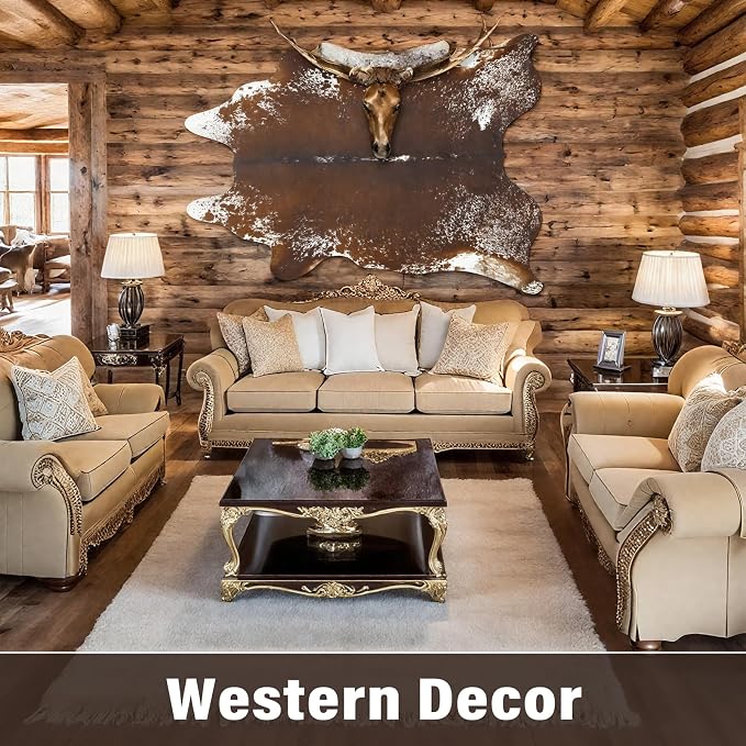Faux Cowhide Rug, Animal Cow Hide Rug, 6.2 x 5.2 Ft Spotted Brown | Premium - Image 6