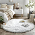 Amdrebio White Fuzzy Round Area Rug 5Ft by Amdrebio