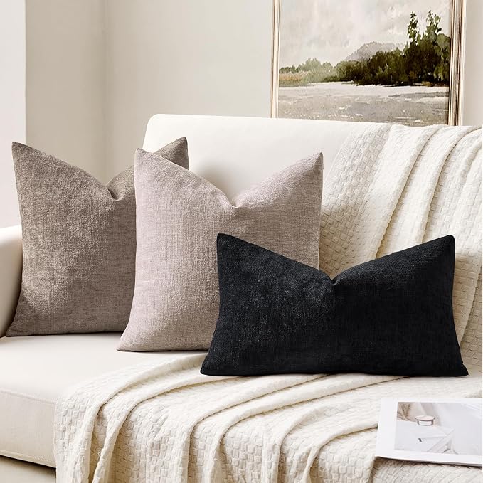 MIULEE Black Chenille Couch Lumbar Throw Pillow Covers, 12x20 | Set of 2 - Image 2