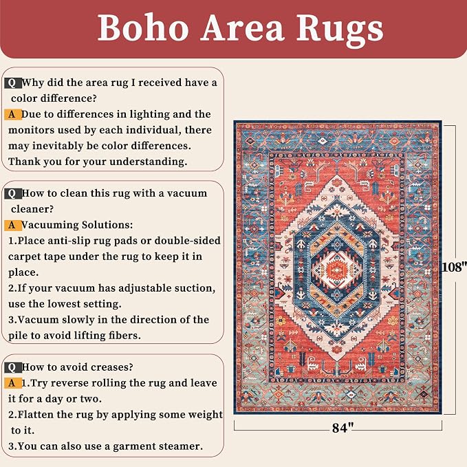 SERISSA 7x9 Washable Non Slip Boho Area Rug - Image 2