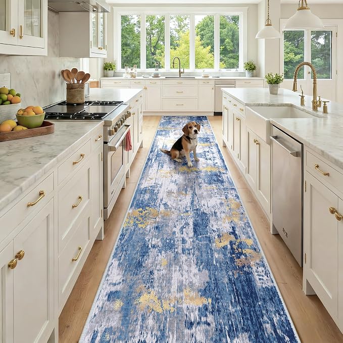 RELEANY Washable Runner 2'6"x12' Abstract Area Rug by RELEANY