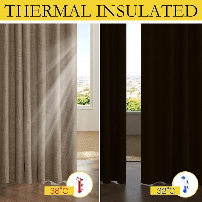 NICETOWN Short 100% Blackout Curtains 63" Long, Linen Blend Drapes - Image 5