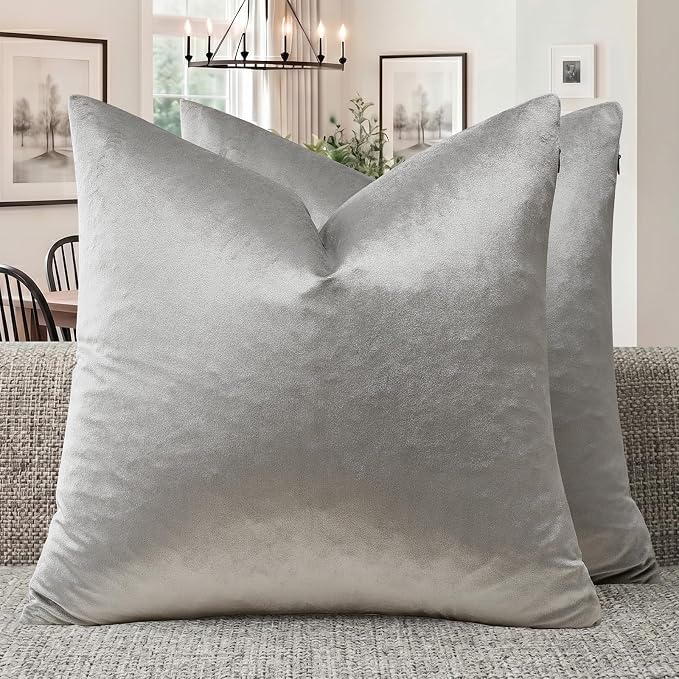 GIGIZAZA Silver Grey Velvet Throw Pillow Covers 16x16 Pack of 2 | Decorative by GIGIZAZAFocusingonhomedecoration