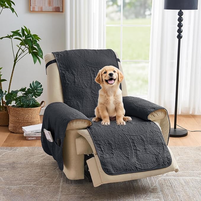 Large Black Recliner Chair Covers, Quilted Décor Water-Repellent Lazy Boy Chair by Pamhaven