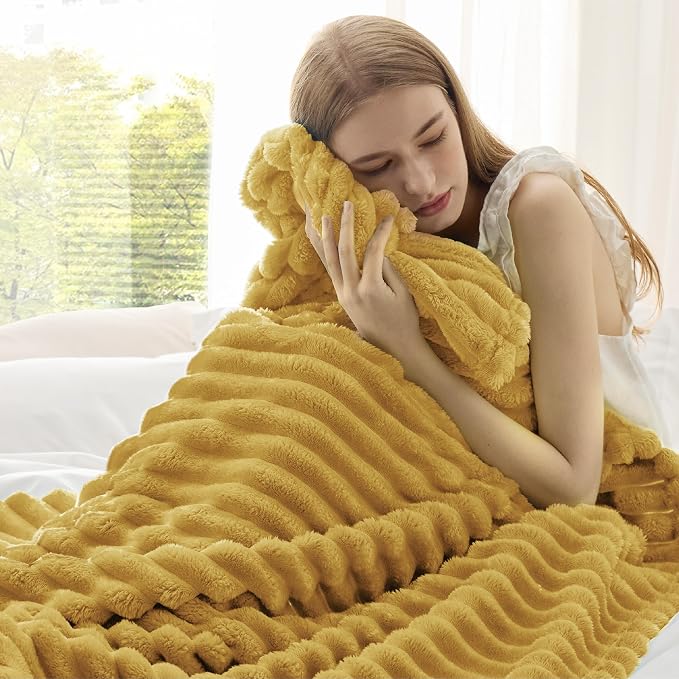 Bedsure Soft Twin Blanket for Bed Decor Gifts Yellow 60"x80" | Birthday Gifts - Image 4