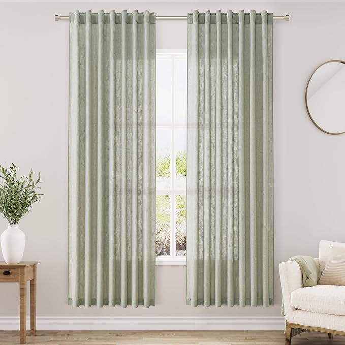 Sage Green Semi Sheer Curtains 72 Inches Long 2 Panels Set by Nanspring