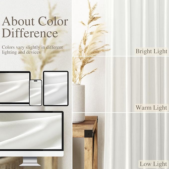 Ivory Linen Blend Light Filtering Curtains 86 Inch Length 2 Panel Set Pocket - Image 4