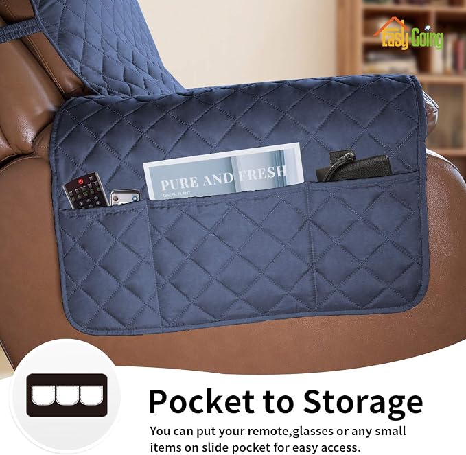 Easy-Going Reversible Couch Cover, Oversized Recliner, Dark Blue/Light Blue | - Image 3