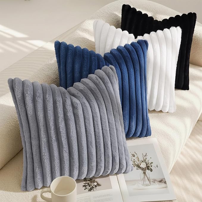 decorUhome Fall Faux Fur Throw Pillow Covers 20x20 Set of 2 Grey | Decorative - Image 7