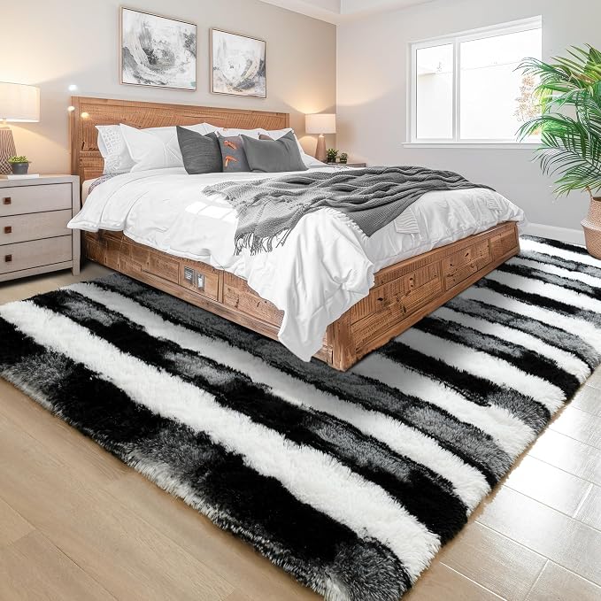 6x9 Large Black and White Fluffy Area Rug Non-Slip - Image 3