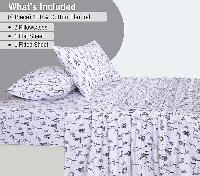 RUVANTI Flannel Sheets Full Size - 100% Cotton Double Brushed Bed Sheets Set, Deep Pockets 16 Inches, All Seasons Breathable & Extra Soft Full Sheets, Warm & Cozy, 4 Piece, Dry Winter