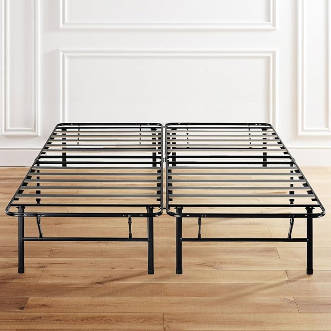 Best Price Mattress 14-inch Foldable Quickbase Metal Platform Bed Frame with Tool Free Easy Assembly, Wood Slats No Box Spring Needed, Black, Cal King