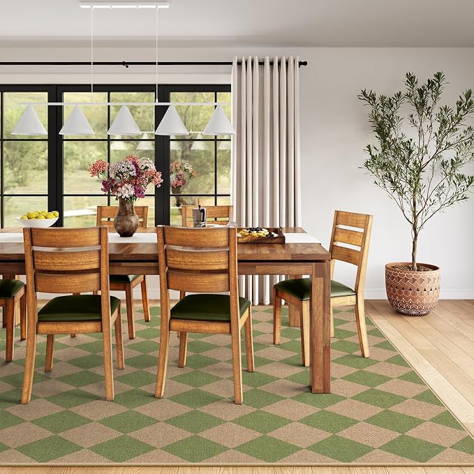 Lahome Checkered Easy Jute Living Room Rug, 8x10 Outdoor Rugs Washable | - Image 4