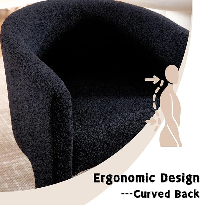 Modern Sherpa Barrel Dining Chairs Set of 8, Upholstered Boucle Dining Chairs Accent Chairs with Arms Comfy Makeup Vanity Chairs, Dining Living Room Kitchen Chairs, Black