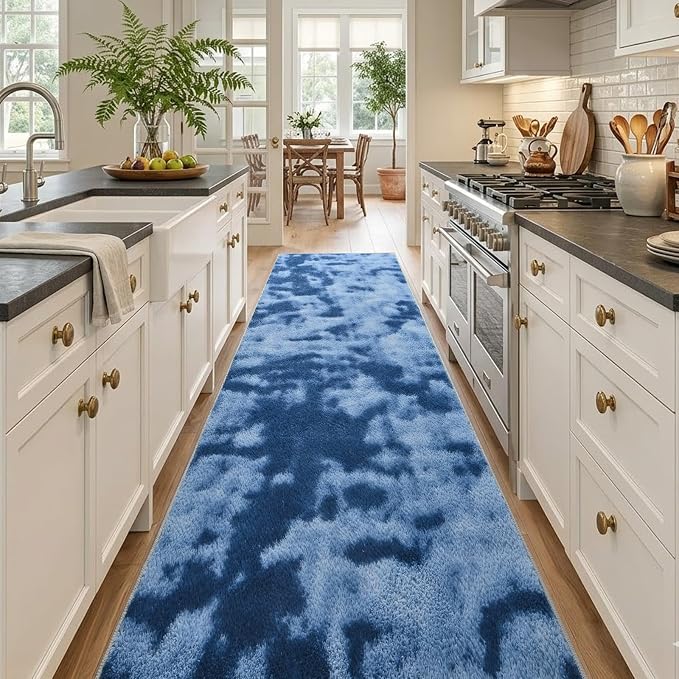 2x10 Tie-dye Dark Teal Runner Rug Washable Non-Slip - Image 2