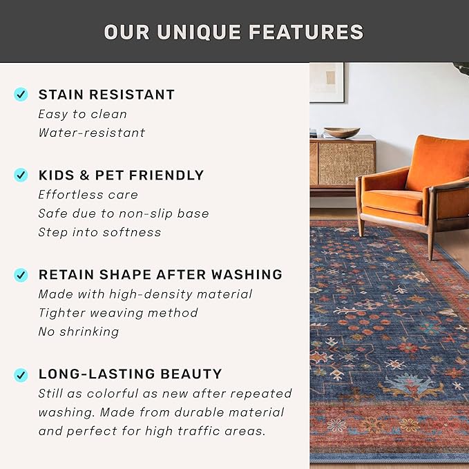 Navy Blue Runner Rug 2x5 for Hallway, Laundry Room, Washable Non Slip Non Skid - Image 7